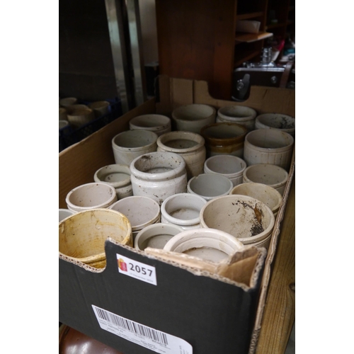 2057 - A box of stoneware jam jars