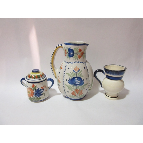 4362 - A Quimper pottery jug decorated with female and still life of flowers back stamped HB Quimper 206, (... 