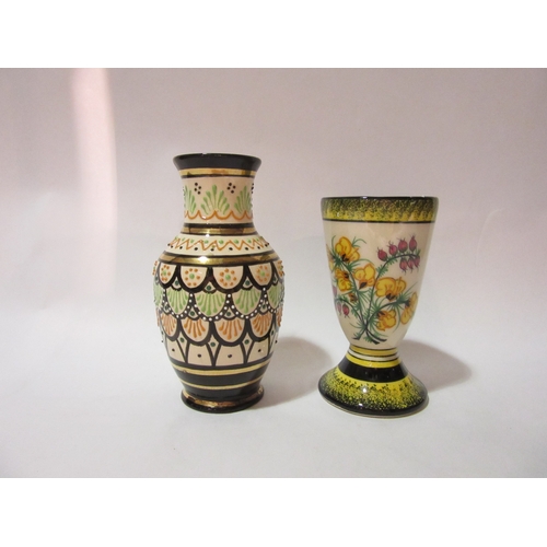 4372 - A Quimper pottery baluster form jewelled vase back stamped HB Quimper 957 H Poyvet 17cm tall.  A Qui... 