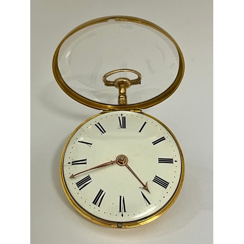 5065 - DUTTON (JR.) OF LONDON: A late 18th / early 19th Century gold pair cased open-faced pocket watch, en... 