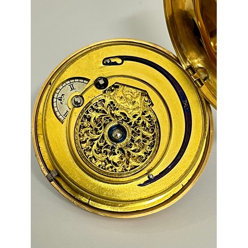 5065 - DUTTON (JR.) OF LONDON: A late 18th / early 19th Century gold pair cased open-faced pocket watch, en... 