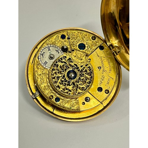 5065 - DUTTON (JR.) OF LONDON: A late 18th / early 19th Century gold pair cased open-faced pocket watch, en... 