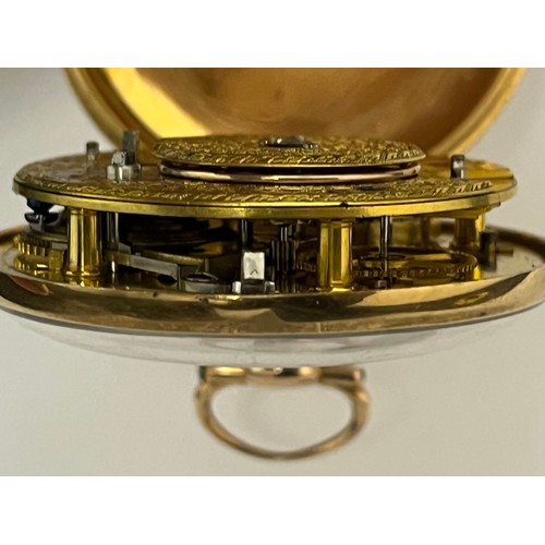 5065 - DUTTON (JR.) OF LONDON: A late 18th / early 19th Century gold pair cased open-faced pocket watch, en... 