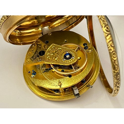 5041 - An early 19th Century 18ct gold Massey style open-faced pocket watch, engraved Roman numerated gilt ... 