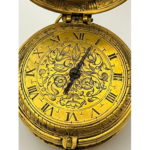 5263 - An early 17th Century German primitive gilt metal clock watch (travelling clock) with countwheel str... 