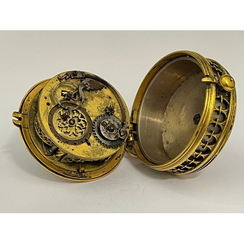 5263 - An early 17th Century German primitive gilt metal clock watch (travelling clock) with countwheel str... 