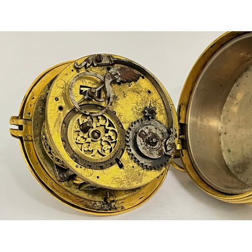 5263 - An early 17th Century German primitive gilt metal clock watch (travelling clock) with countwheel str... 