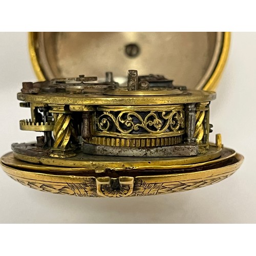 5263 - An early 17th Century German primitive gilt metal clock watch (travelling clock) with countwheel str... 