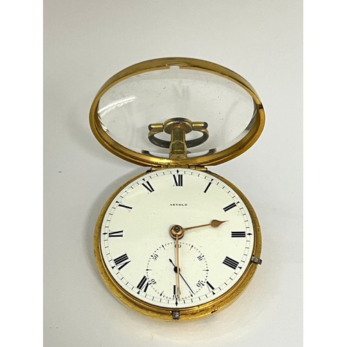 5062 - JOHN ARNOLD OF LONDON: An early 19th Century gilt metal pair cased pocket watch, enamel dial signed ... 