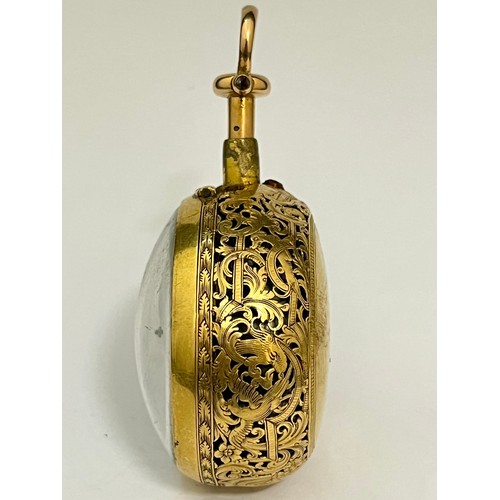 5057 - SIGNED PET (Peter?) KINSEY, LONDON: A gold finely pierced pair cased repeating pocket watch, enamel ... 