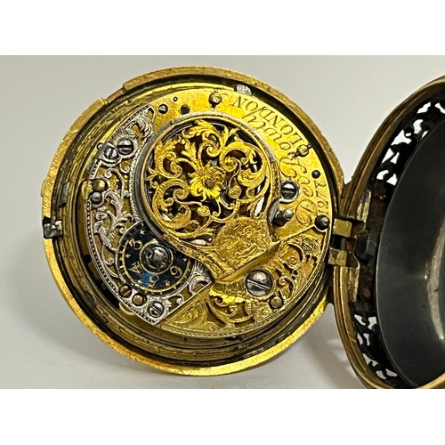 5059 - BOWLY OF LONDON: A gilt pair cased repeating pocket watch, enamel dial with Roman numerals (a/f) and... 