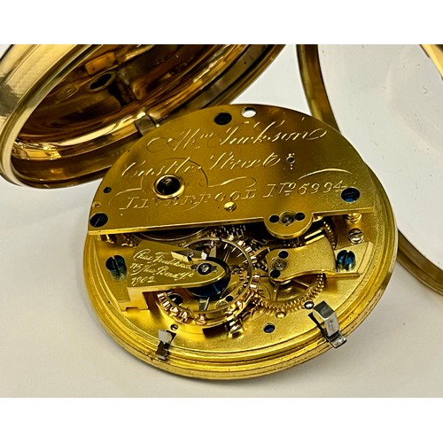 5040 - A late 19th Century 18ct gold open-faced pocket watch, enamelled Roman dial with subsidiary seconds ... 