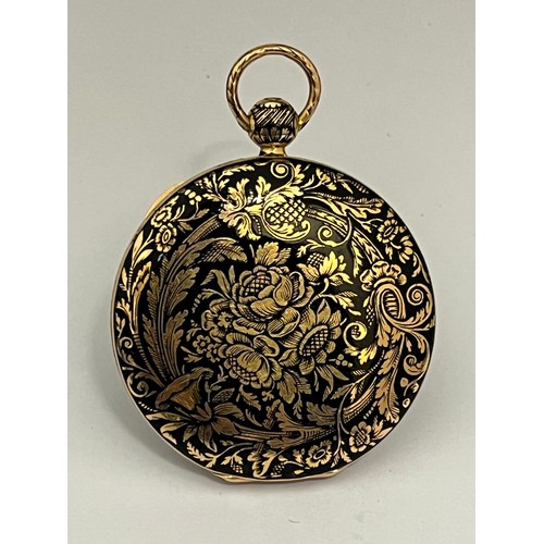 5074 - A circa 1825 yellow metal and enamel jump hour pocket watch potentially Moynier et Fils, Geneva. The... 