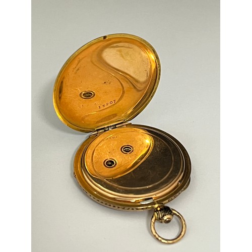 5074 - A circa 1825 yellow metal and enamel jump hour pocket watch potentially Moynier et Fils, Geneva. The... 