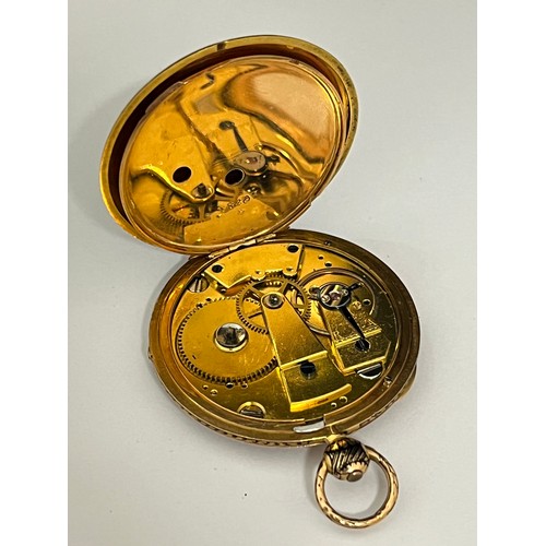 5074 - A circa 1825 yellow metal and enamel jump hour pocket watch potentially Moynier et Fils, Geneva. The... 