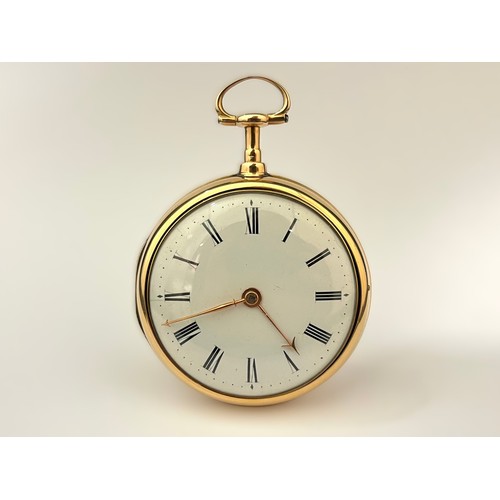 5065 - DUTTON (JR.) OF LONDON: A late 18th / early 19th Century gold pair cased open-faced pocket watch, en... 