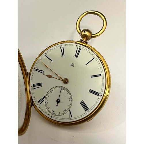 5030 - DANIEL BURLINGHAM: A late 19th / early 20th Century 18ct gold open-faced pocket watch, white enamel ... 