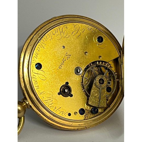 5030 - DANIEL BURLINGHAM: A late 19th / early 20th Century 18ct gold open-faced pocket watch, white enamel ... 