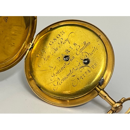 5028 - GREGSON HOR DU ROY A PARIS: A 19th Century French gold open-faced pocket watch, the case with fancy ... 