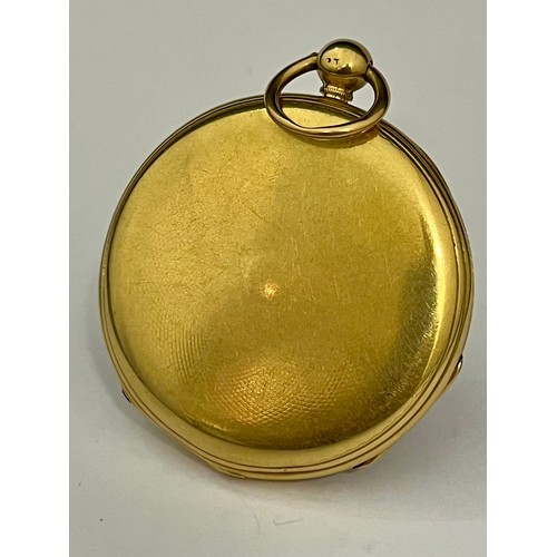 5047 - LAW & SON OF DUBLIN: A circa 1900 18ct gold open-faced pocket watch, gold engraved dial with Roman n... 