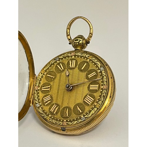 5046 - VALE & ROTHERHAM OF COVENTRY: A circa 1820 18ct gold open-faced pocket watch, gilt Roman numerated e... 