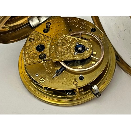 5046 - VALE & ROTHERHAM OF COVENTRY: A circa 1820 18ct gold open-faced pocket watch, gilt Roman numerated e... 