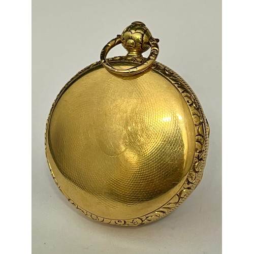 5046 - VALE & ROTHERHAM OF COVENTRY: A circa 1820 18ct gold open-faced pocket watch, gilt Roman numerated e... 