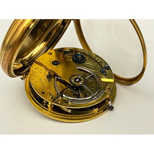 5045 - RUST & SHIPHAM OF HULL: A 19th Century 18ct gold open-faced pocket watch, gilt engraved dial with Ro... 