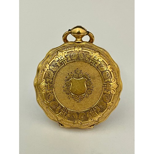 5080 - A late 19th / early 20th Century Continental 18k gold open-faced pocket watch, white enamel dial wit... 