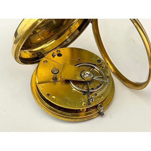 5079 - A 19th Century 18ct gold open-faced pocket watch, enamel dial with Roman numerals and subsidiary sec... 