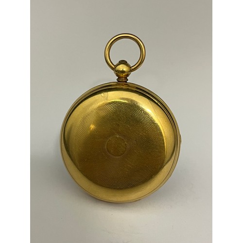 5079 - A 19th Century 18ct gold open-faced pocket watch, enamel dial with Roman numerals and subsidiary sec... 