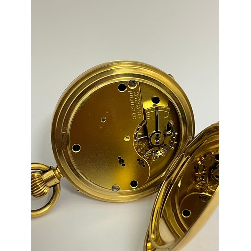 5071 - An early 20th Century 18ct gold full hunter pocket watch, enamel dial with Roman numerals and subsid... 