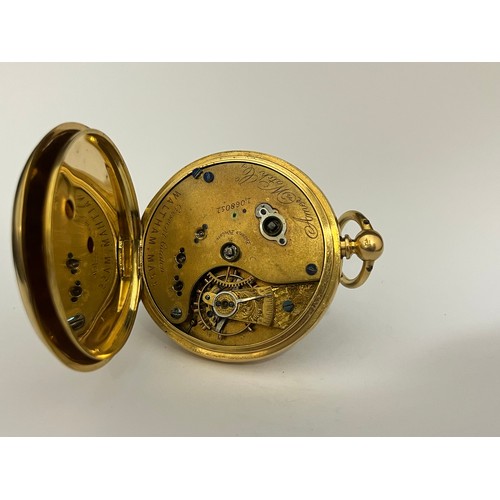 5039 - AMERICAN WATCH CO: An early 20th Century 18ct gold open-faced pocket watch, enamel dial with Roman n... 