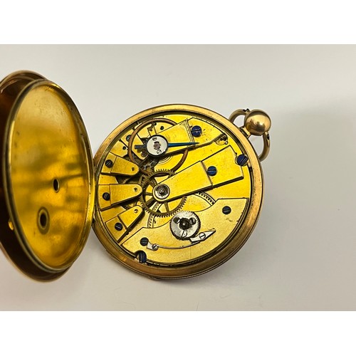 5084 - A 19th Century Continental gold cased key-wind open-faced pocket watch with jump hour, the engine-tu... 