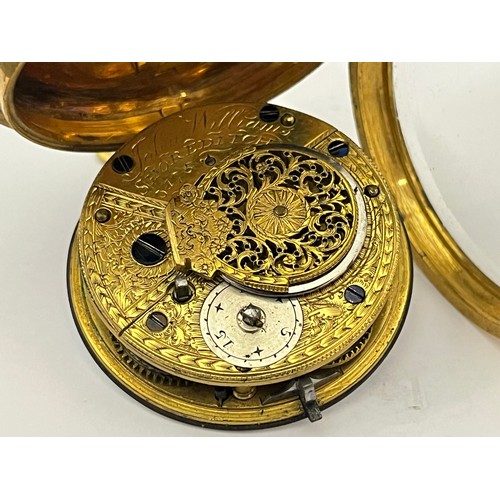 5064 - JOHN WILLIAMS OF SHOREDITCH: An early 19th Century gilt cased open-faced pocket watch, enamel dial w... 