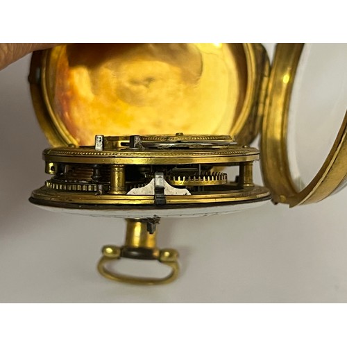 5064 - JOHN WILLIAMS OF SHOREDITCH: An early 19th Century gilt cased open-faced pocket watch, enamel dial w... 