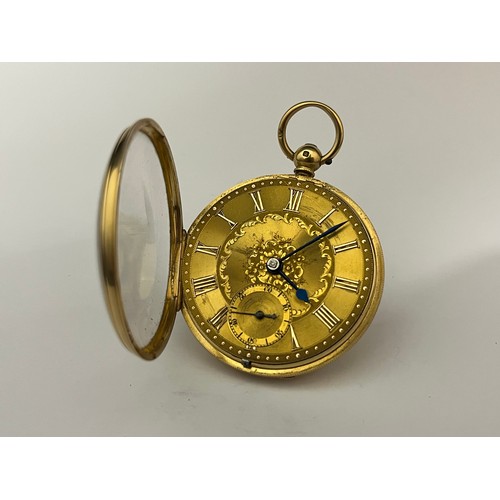 5044 - JOHN VALE OF BURY ST. EDMUNDS: A mid 19th Century 18ct gold open-faced pocket watch, gilt engraved d... 