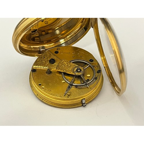 5044 - JOHN VALE OF BURY ST. EDMUNDS: A mid 19th Century 18ct gold open-faced pocket watch, gilt engraved d... 