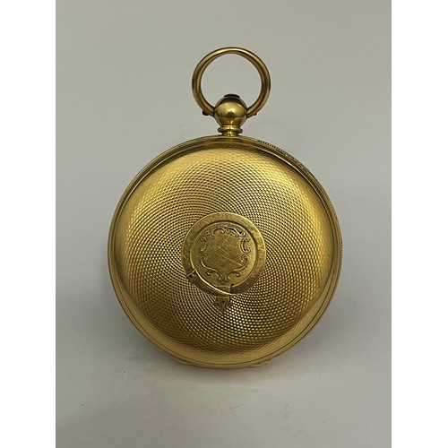 5044 - JOHN VALE OF BURY ST. EDMUNDS: A mid 19th Century 18ct gold open-faced pocket watch, gilt engraved d... 