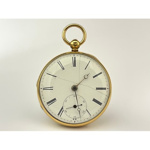 5079 - A 19th Century 18ct gold open-faced pocket watch, enamel dial with Roman numerals and subsidiary sec... 