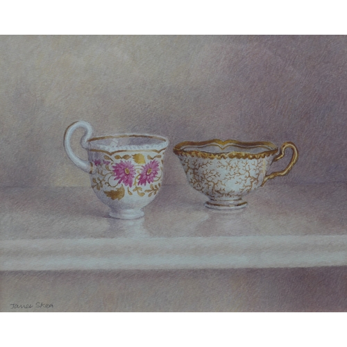 6076 - JANET SKEA (b.1947), Watercolour of a coffee can and teacup, signed bottom left, 16cm x 19.5cm