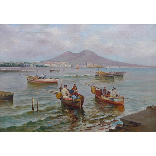 6041 - TASOY (XX) Naples harbour scene with Mount Vesuvius in the distance, signed bottom left and details ... 