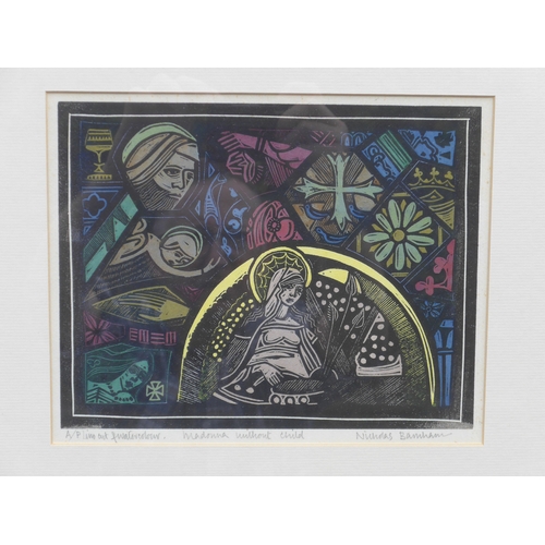 6080 - NICHOLAS BARNHAM (1939-2021)  A framed and glazed linocut 'Madonna without child' pencil signed arti... 