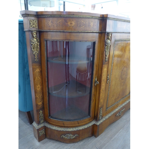 1164 - A Victorian walnut credenza, breakfront form with highly ornate ormolu and satin walnut marquetry in... 