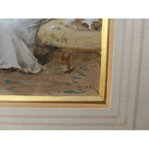 6025 - GEORGE GOODWIN KILBURNE RI RBA (1839-1924) A framed and glazed watercolour, childs first steps to mo... 