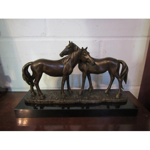 1008 - A bronze study of two horses on marble plinth, 38cm wide x 23cm tall