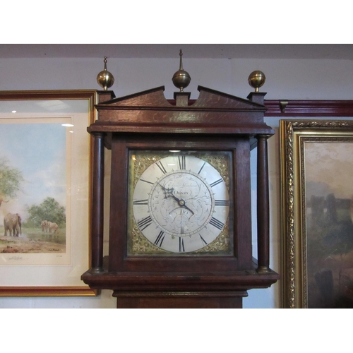 1017 - An 18th Century long case clock by Ebenezer Abraham of Olney (1735-1815), silvered scrolled foliate ... 