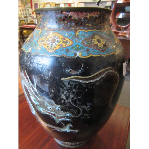 1022 - A cloisonné enamel vase decorated with dragons a/f,  31cm high