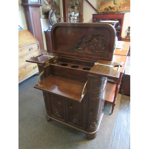 1024 - A Chinese hardwood drinks cabinet with carved scenes, 92cm tall x 37.5cm deep x 76cm wide