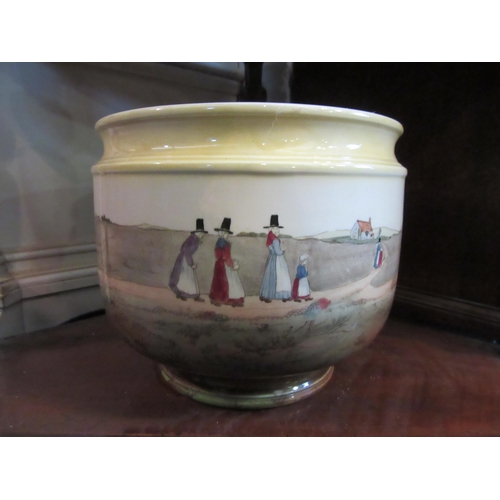 1026 - A Royal Doulton large ceramic Jardiniere with scene of ladies walking, 25cm diameter x 21.5cm tall